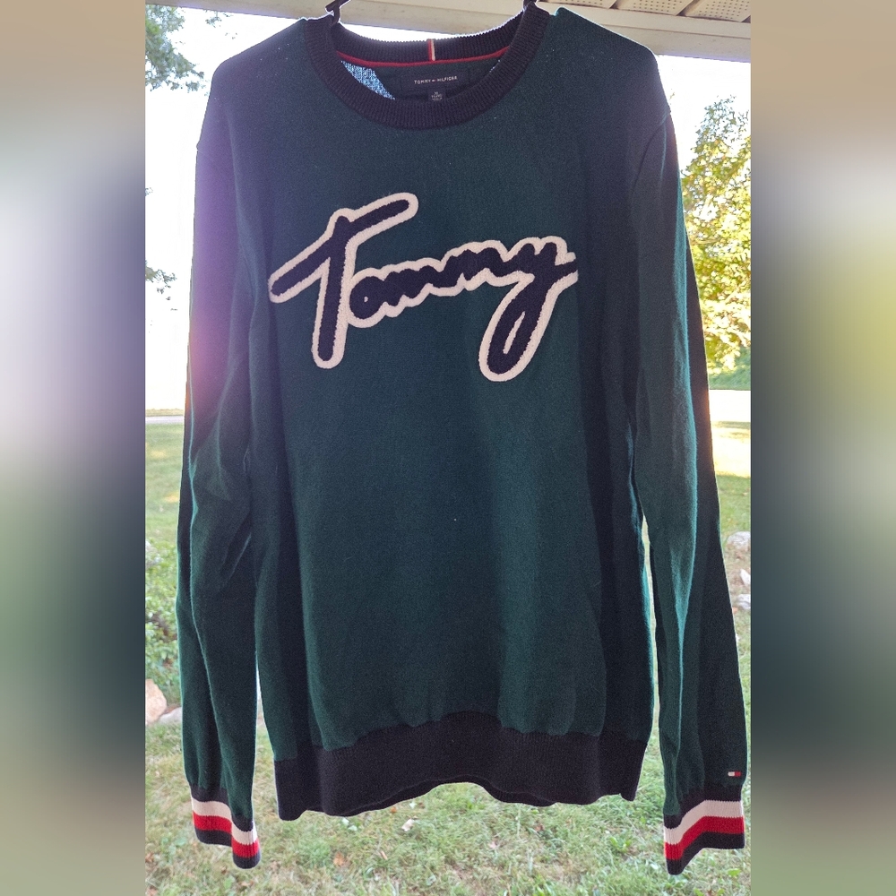 Tommy Hilfiger Sweatshirt Men’s XL Green Red Retro Pullover